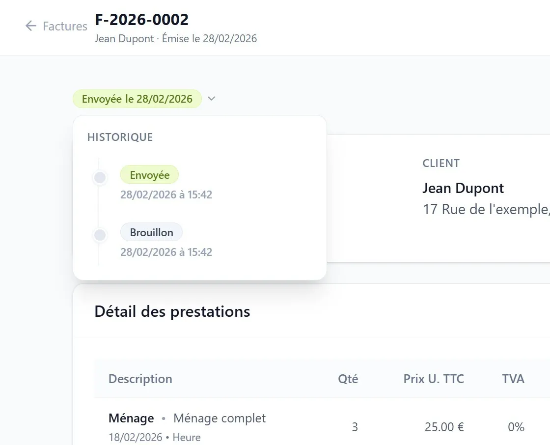 Fonctionnalité de suivi du paiements des factures sur Prestavance