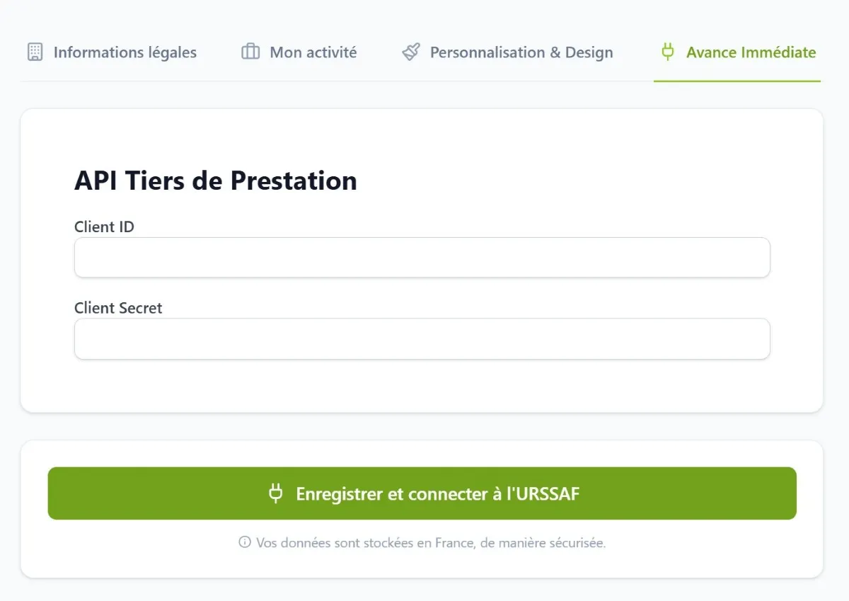 Fonctionnalité de paramétrage de l'API Tiers de Prestation sur Prestavance
